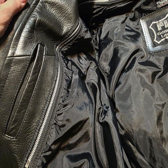 Vtg First Leather Motorcycle Biker Jacket Coat Fringe Red Rose Black Women Sz 12 - Picture 8 of 9